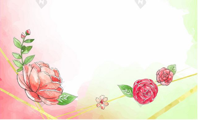 黄粉渐变水彩花卉婚礼背景