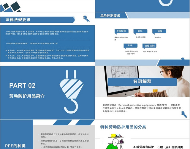 蓝色简约劳动防护用品知识培训PPT模板