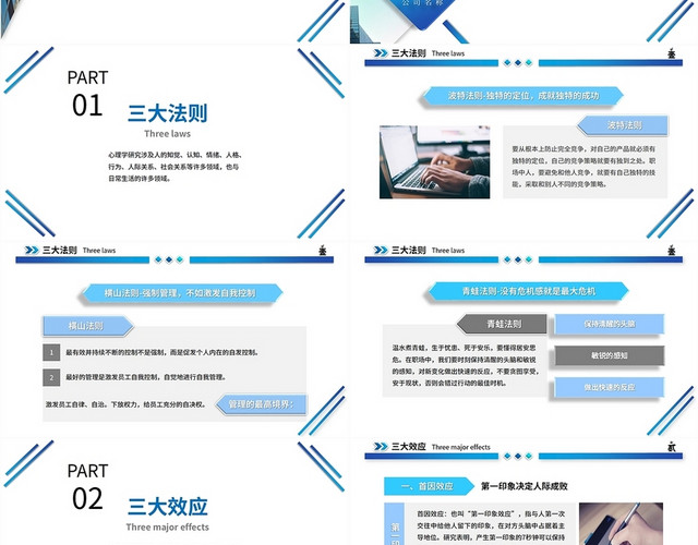 蓝色拼接时尚简约商务风企业职场心理学效应培训课件PPT模板