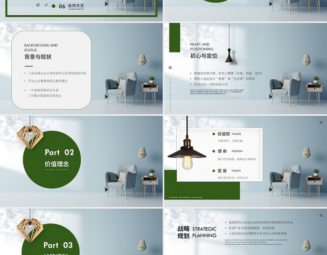 墨绿色简约风家具企业定位营销策略PPT模板