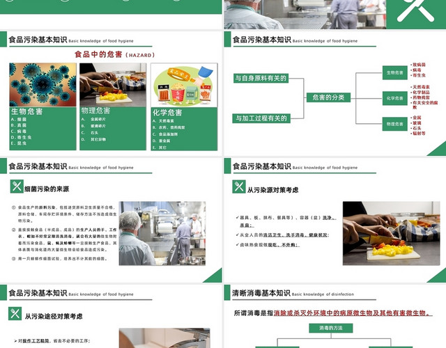 绿色清新简约厨师培训健康卫生知识培训PPT模板