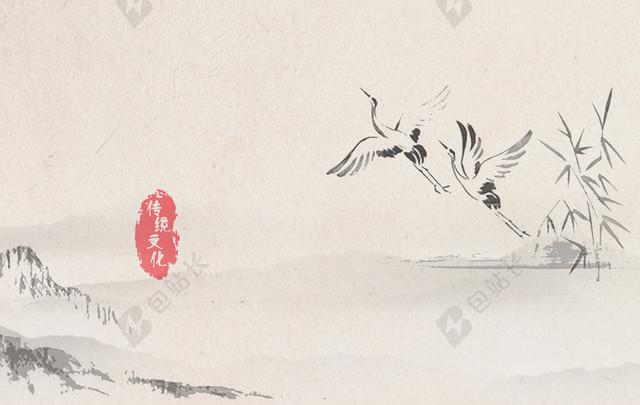 中国风 清新 水墨 海报 背景 绿叶 春