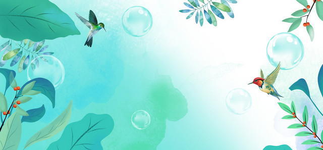 美妆节春天气泡植物渐变蓝BANNER