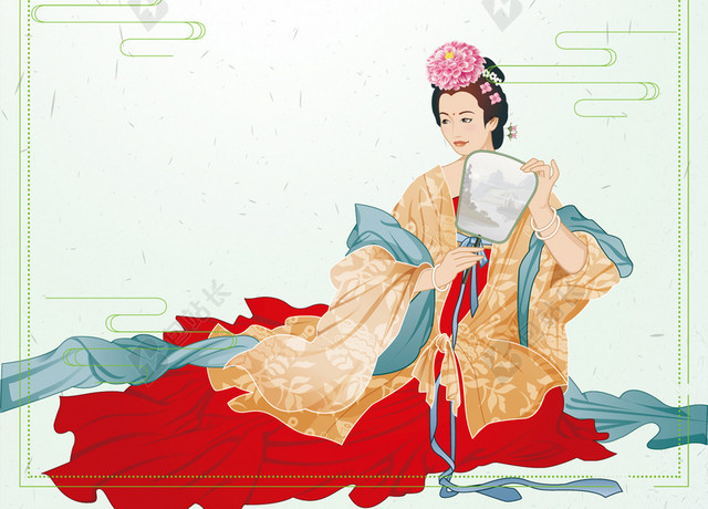 绿色古风春季上新春天古装人物背景