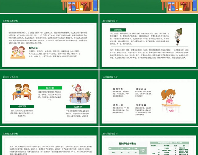 绿色卡通试卷分析小讲堂PPT模板