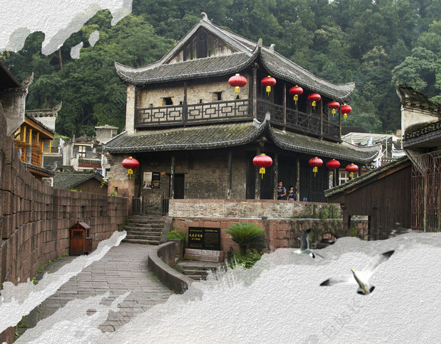 湖南凤凰古城古镇旅游海报背景素材
