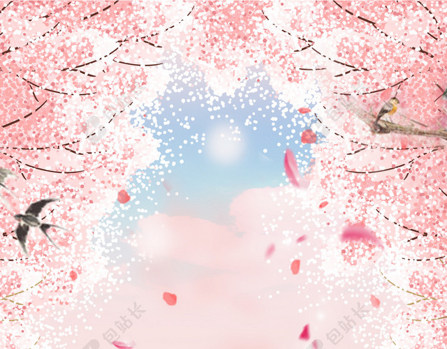 粉色浪漫春天樱花贺卡PSD背景
