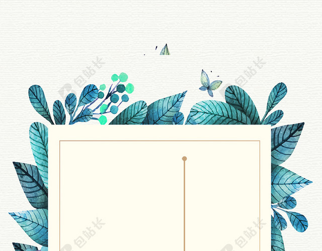 水彩叶子蝴蝶手绘素描纸白色背景图