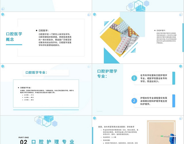 蓝色绿色淡雅认识口腔护理学专业PPT模板