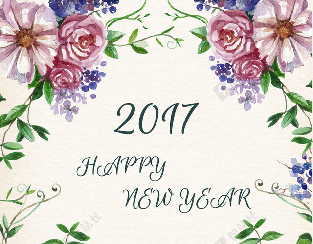 美式2017新年圣诞快乐手绘花朵花园背景