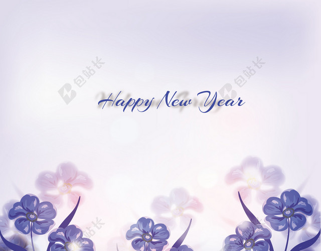 美式2017新年圣诞手绘鲜花蓝色贺卡海报