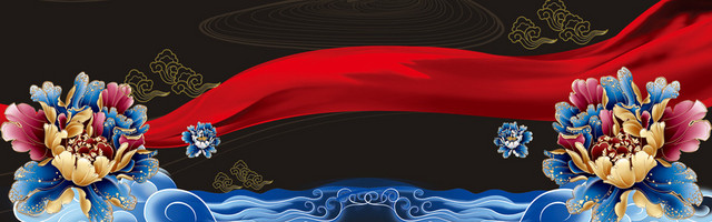 蓝色复古新春BANNER海报背景