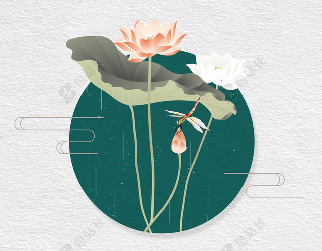荷花手绘插画海报背景模板