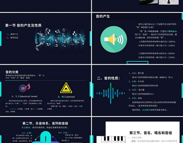 深蓝色深蓝色简约风乐理与视唱课件PPT乐理视唱(学前教育)上