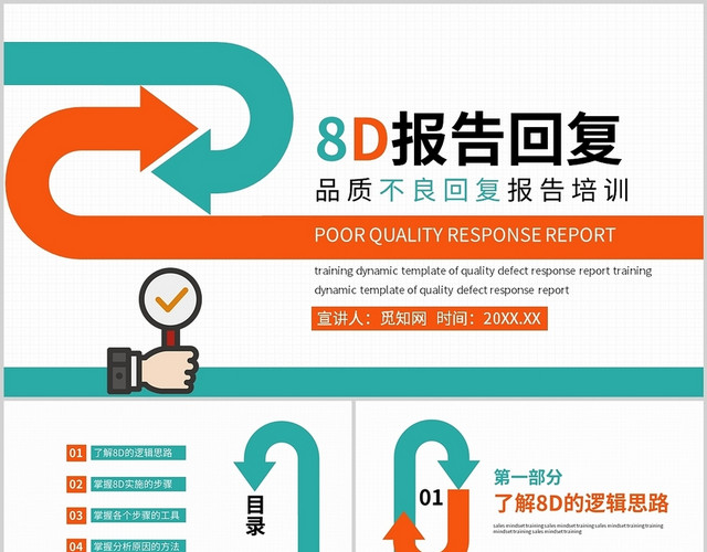 黄绿简约8D报告回复品质不良回复报告培训通用PPT模板