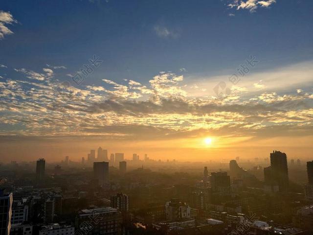 城市 全景图 伦敦 早 上午 燃烧 天空 日出 冷 1 月