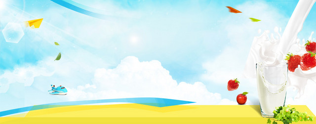 牛奶乳制品乳酸饮品清新草莓背景BANNER