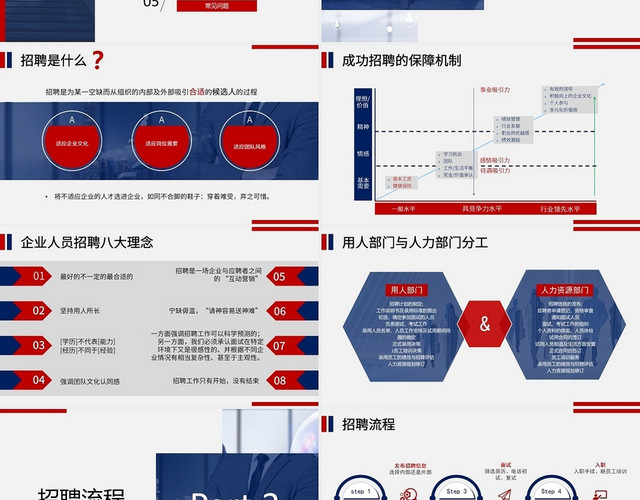 蓝色扁平商务招聘技巧培训及总结类PPT模板