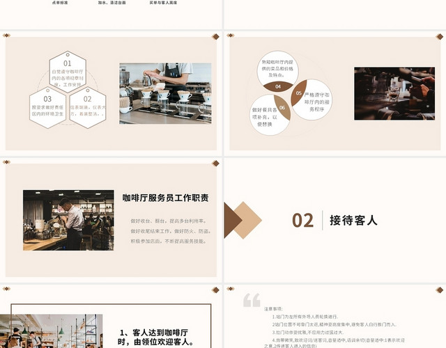 棕色简约咖啡店服务人员岗前培训PPT模板