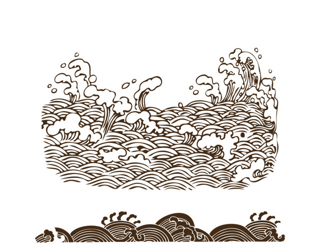 手绘卡通海浪素材