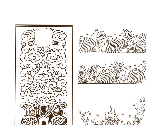 手绘卡通海浪素材