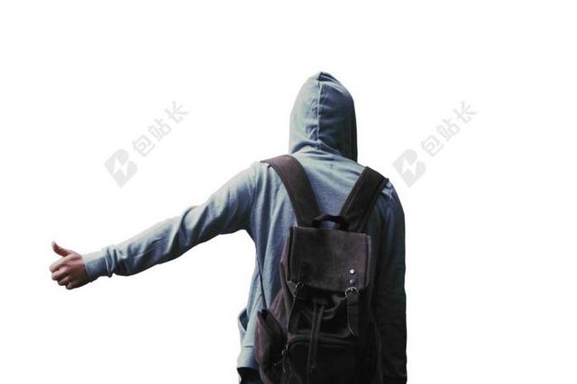 分离 透明 白 背景 男人 兜帽 路 只 帮助 背包