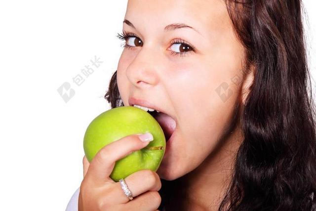 苹果 咬 饮食 吃 脸 女性 食品 水果 女孩 绿色