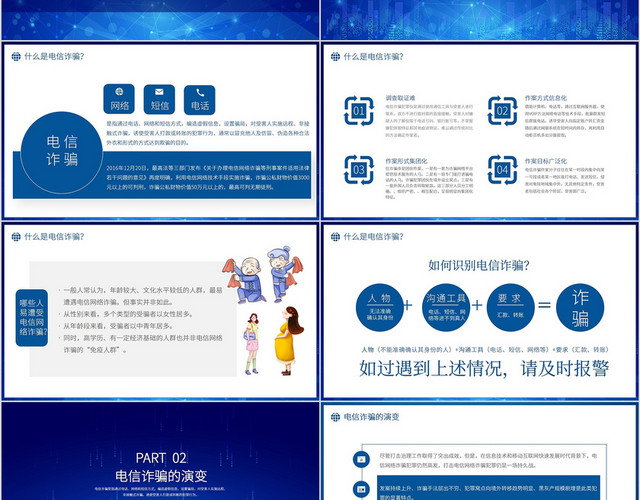 蓝色科技感电信预防诈骗宣传培训PPT模板