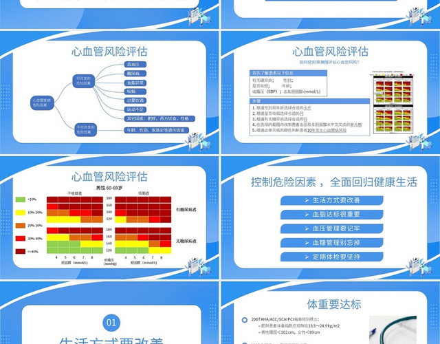 蓝色简约心血管疾病危险因素的健康管理PPT模板