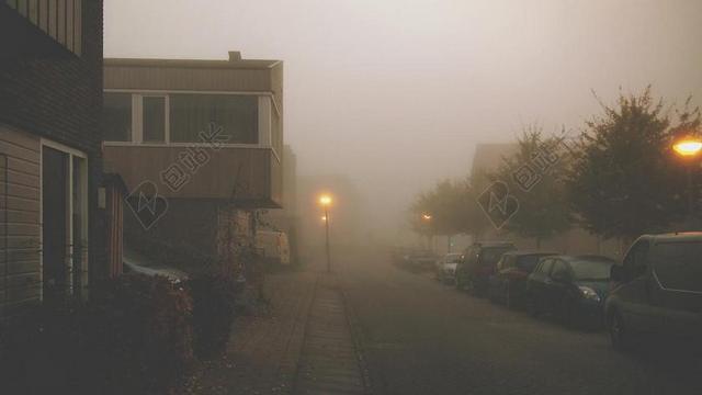 薄雾 黄昏 城市 朦胧 天气 秋 枯燥的 居住区 荷兰