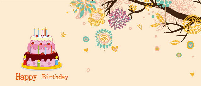 生日蛋糕卡通树枝生日背景BANNER