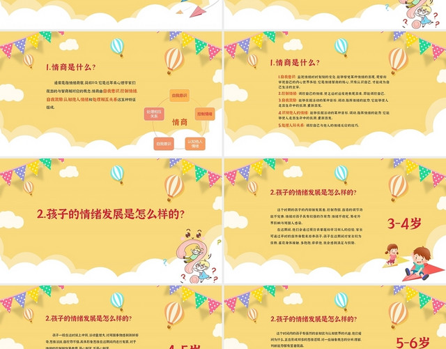 黄色卡通简约儿童情商教育儿童教育课件PPT模板