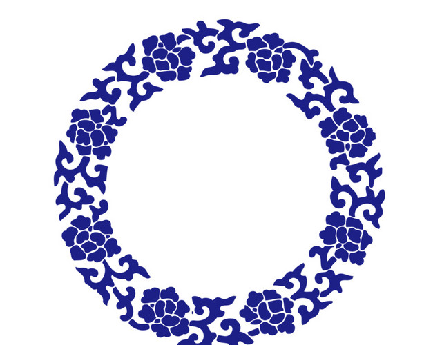 矢量圆形青花瓷边框PNG图片