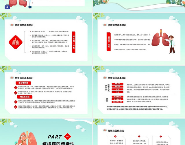 绿色简约风关注肺健康预防结核病PPT模板