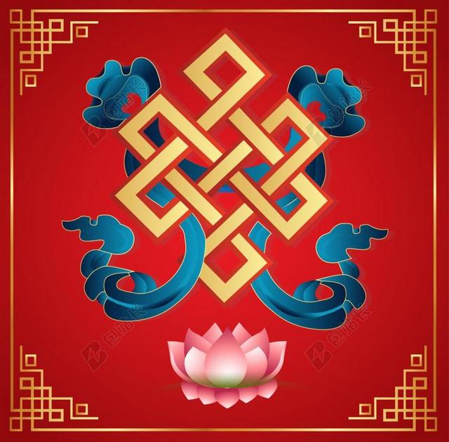 矢量 吉祥的象征 蒙古 佛教 盘长 磁带 插图 矢量插图