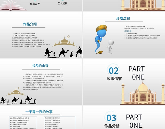 白色多彩简约一千零一夜故事简介PPT模板