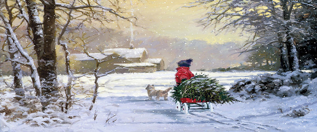 冬天雪景小女孩背景