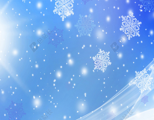 冬天白色雪花蓝色天空背景