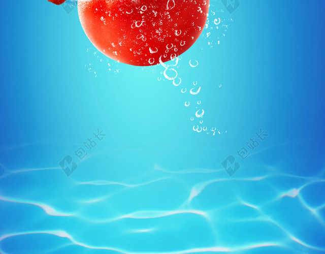 蓝色天空海水泳池西红柿辣椒苹果水果蔬菜