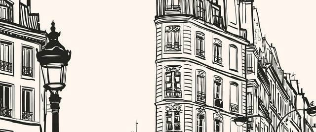 黑白街景插画背景