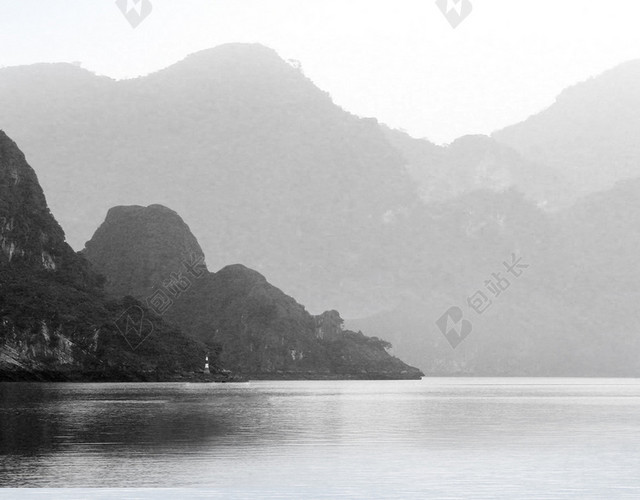 黑白水墨山水H5背景素材