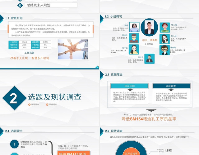白色简约商务QC小组成果汇报团队成果PPT模板