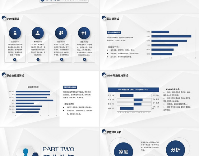 蓝白多边形简约大学生职业生涯规划培训PPT模板