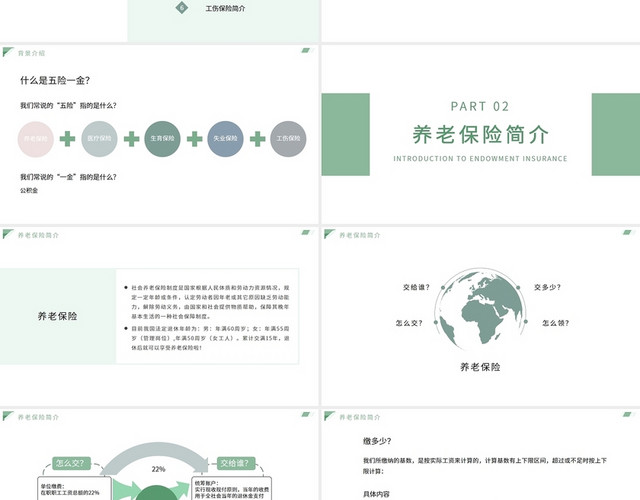 绿色简约社会保险基础知识培训PPT模板