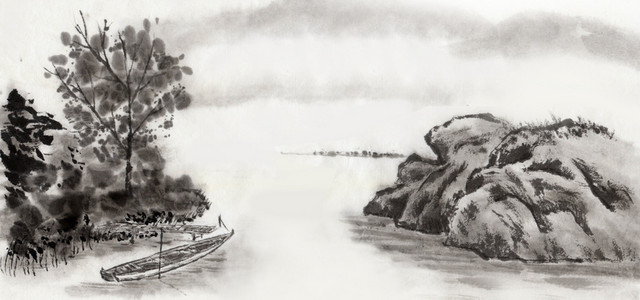 黑白水墨风景