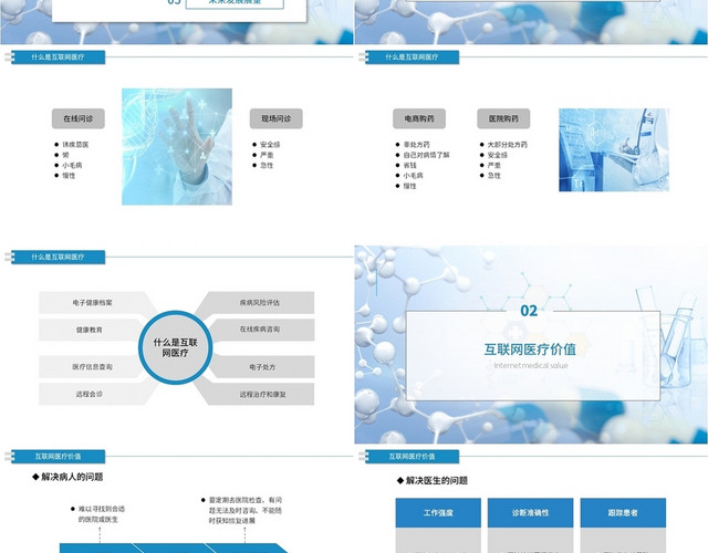 蓝色简约大气商务风扁平互联网医疗初步研究PPT模板