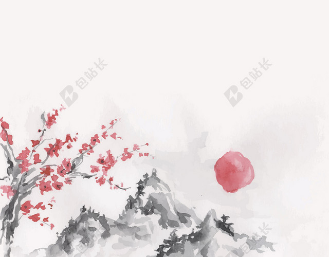 和风日系山水风景海报背景材料