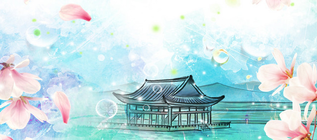 春天清新浪漫蓝色海报背景