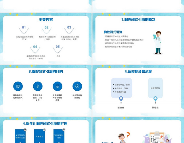 蓝色简约风新生儿胸腔闭式引流的护理PPT妇产科