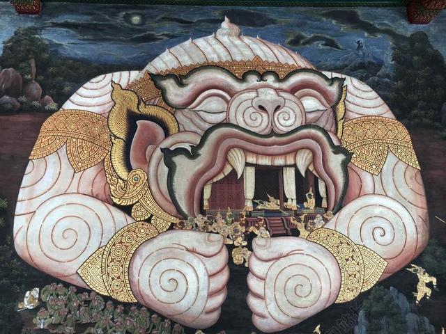 旅游景点艺术装饰宗教历史名胜古迹泰国大皇宫壁画背景图片